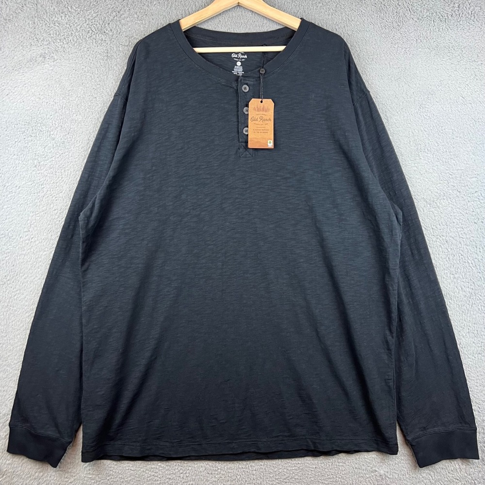 New Old Ranch Brands Kayce Henley Tall Men XXLT Black Organic Cotton Long Sleeve